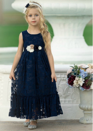 Lace Ankle Length V Back Flower Girl Dress